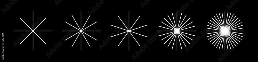 Aufkleber starburst ray lines round set. editable stroke vector design pack of geometric elements isolated on 