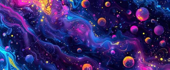 Geometric Data Fractals In A Liquid Medium, Cartoon Style, Background