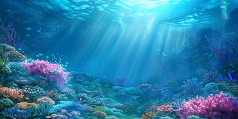 Obraz premium Vibrant coral reef teeming with colorful fish and marine life. Underwater ecosystem concept.