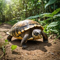 Fototapeta premium turtle in the jungle walking 
