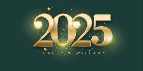 Happy new year 2025 celebration. With luxury and shiny golden numbers. Premium vector design for poster, banner, greeting and new year 2025 celebration.