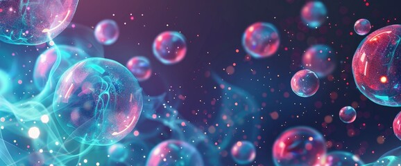 Holographic Data Spheres In Abstract Space, Cartoon Style, Background