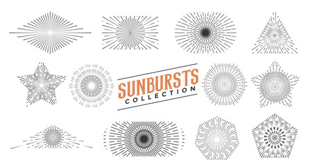 pack of sunrays burst icon in line style