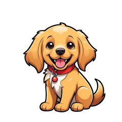 Cute Childish Kawaii Golden Retriever Dog Character Sticker with Big Smile, Shiny Golden Fur and Sparkling Eyes, Thick Black Outline, Generative AI.