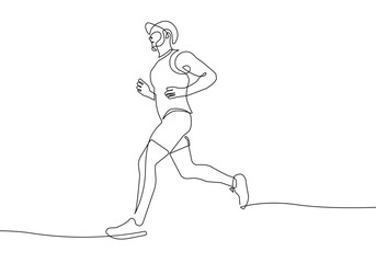 Runner One Line Drawing. Running Abstract Minimal Drawing. Continuous One Line Male Run Sport Illustration. Modern Trendy Contour Drawing. Vector EPS 10.