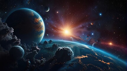 Obraz premium A universe with realistically dazzling and fascinating planets