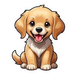 Cute Childish Kawaii Golden Retriever Dog Character Sticker with Big Smile, Shiny Golden Fur and Sparkling Eyes, Thick Black Outline, Generative AI.