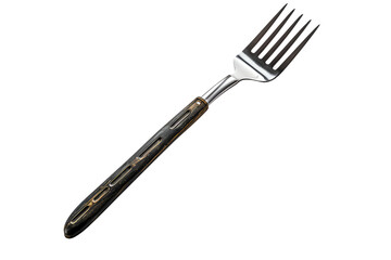 Fototapeta premium A single metal fork with a sleek black handle, isolated on a transparent background. Perfect for culinary and dining visuals.