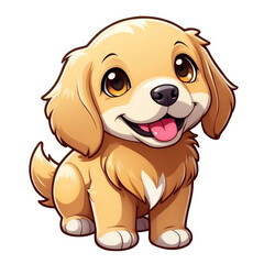 Fototapeta premium Cute Childish Kawaii Golden Retriever Dog Character Sticker with Big Smile, Shiny Golden Fur and Sparkling Eyes, Thick Black Outline, Generative AI.