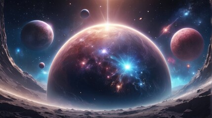 Obraz premium A universe with realistically dazzling and fascinating planets