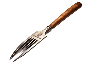 Fototapeta premium Elegant stainless steel and wood kitchen fork with a polished finish, a perfect addition to your culinary tools and dining experience.