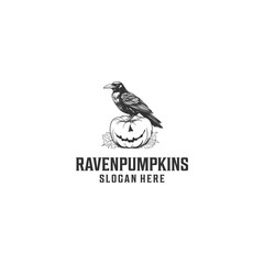 Raven pumpkin logo vector illustration