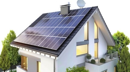 Solar panels on the gable roof of a modern house