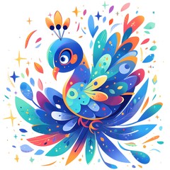 Happy cute peacock cartoon illustration