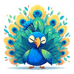 Fototapeta premium Happy cute peacock cartoon illustration