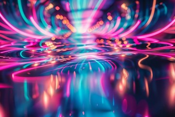 Vibrant abstract light trails creating a mesmerizing colorful pattern with a futuristic and energetic feel.