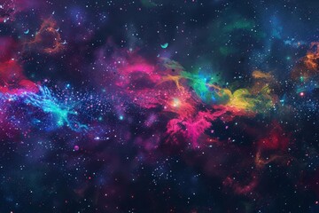 Vibrant cosmic nebula with colorful interstellar clouds and stars, showcasing the beauty and mystery of outer space.