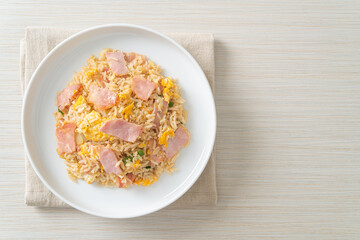 bacon ham fried rice on plate