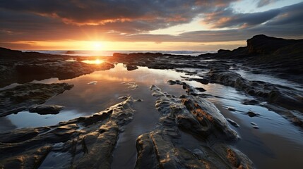 Fototapeta premium rocks mud sea waves cloudy sky vacation enjoy natural wonders.