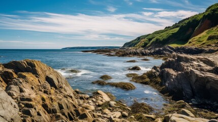 Fototapeta premium rocks mud sea waves cloudy sky vacation enjoy natural wonders.