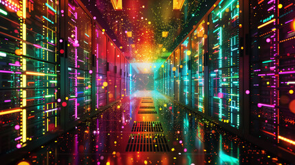 Fototapeta premium data center, server room, super computers room, technology illustration. Wall Art Poster Print Design for Home Decor, Decoration Artwork, High Resolution Wallpaper Background for Computer, Smartphone