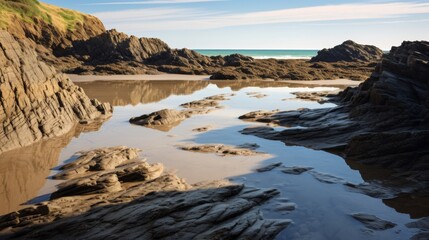 Fototapeta premium rocks mud sea waves cloudy sky vacation enjoy natural wonders.