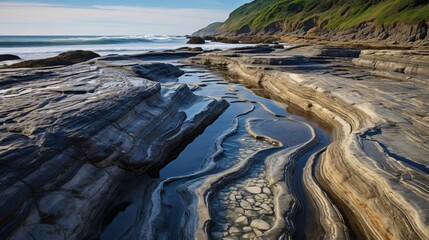 rocks mud sea waves cloudy sky  vacation enjoy natural wonders.