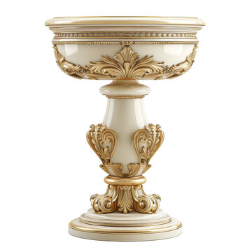 recommend clip art: Elegant white and gold ornate pedestal table isolated on transparent background