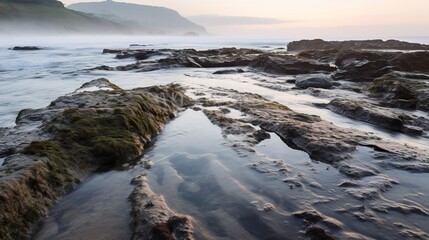 Fototapeta premium rocks mud sea waves cloudy sky vacation enjoy natural wonders.