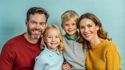 Fototapeta premium family, portrait, studio, four, parents, children, classic, smiling, camera, togetherness, love, happiness, bonding, affection, unity, joy, group, family of four, parents with kids, kids, siblings, fa