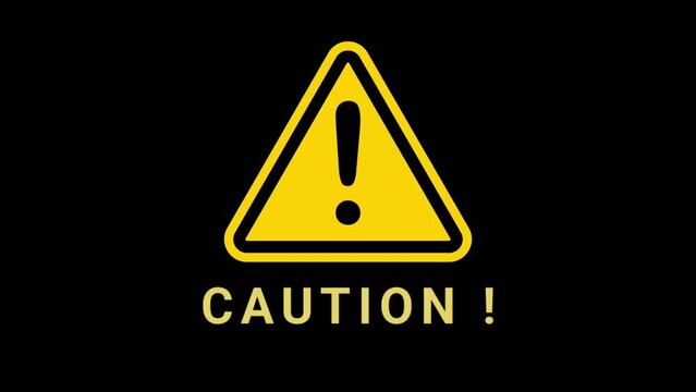 Motion graphic caution text with alpha background. Perfect for clip video elements.