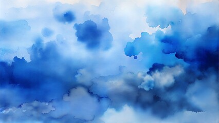 Fototapeta premium blue watercolor wash, abstract cloudy shapes, soft aqua mist, smokey atmospheric texture, delicate watercolor style 