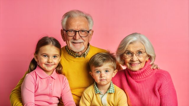 Grandparents with Grandchildren: Studio portraits featuring grandparents with their grandchildren, emphasizing multi-generational family bonds.
