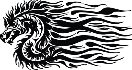 Abstract black silhouette fire flames tattoo vector art graphic. Tribal lame car vinyl decal and airbrush stencil. illustration
