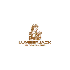 Lumberjill girl logo vector illustration