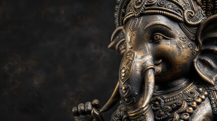 Side view statue of Lord Ganpati in intricate bronze