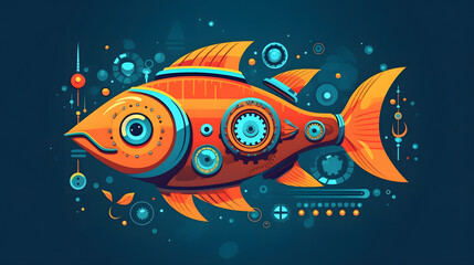 Robot Fish illustration flat vector