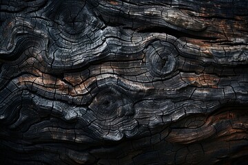 The image is of a piece of wood with a dark brown and black color