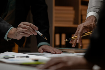 business meeting of these head of department in the boardroom, business people is brainstorming to find the proper way to increase company income, presentation and planning
