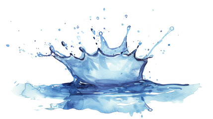 Watercolor painting of splash of water is shown in a white background. Isolated on transparent background.