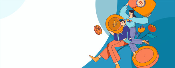 Use red envelopes to attract new customers and promote activity. Flat vector character concept illustration
