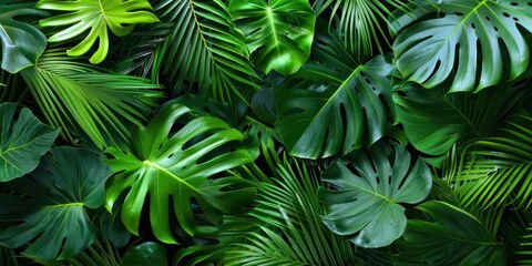 Vibrant green tropical leaves backdrop with a clear area for text, ideal for promoting eco-friendly or natural products