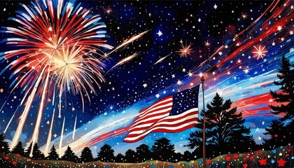 Multicolor Fireworks and elements Celebrating the 4th july independence day of the United state of America for poster banner design template,Generative AI