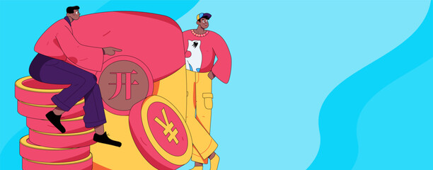 Use red envelopes to attract new customers and promote activity. Flat vector character concept illustration
