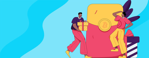 Use red envelopes to attract new customers and promote activity. Flat vector character concept illustration
