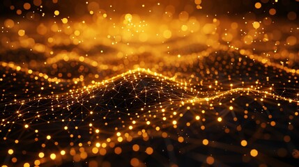 Illuminated Pathways: Abstract Golden Nodes Network in Dark Space