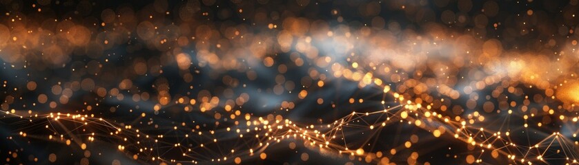 Obraz premium Glowing Network of Golden Nodes: Abstract Digital Pattern on Dark Background