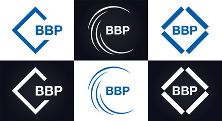 BBP logo. B B P design. White BBP letter. BBP, B B P letter logo design. B B P letter logo design in FIVE, FOUR, THREE, style. letter logo set in one artboard. B B P letter logo vector design.