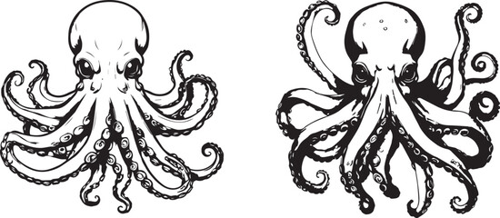 Hand-drawn octopus outline illustration package, illustration  © Vector  Store