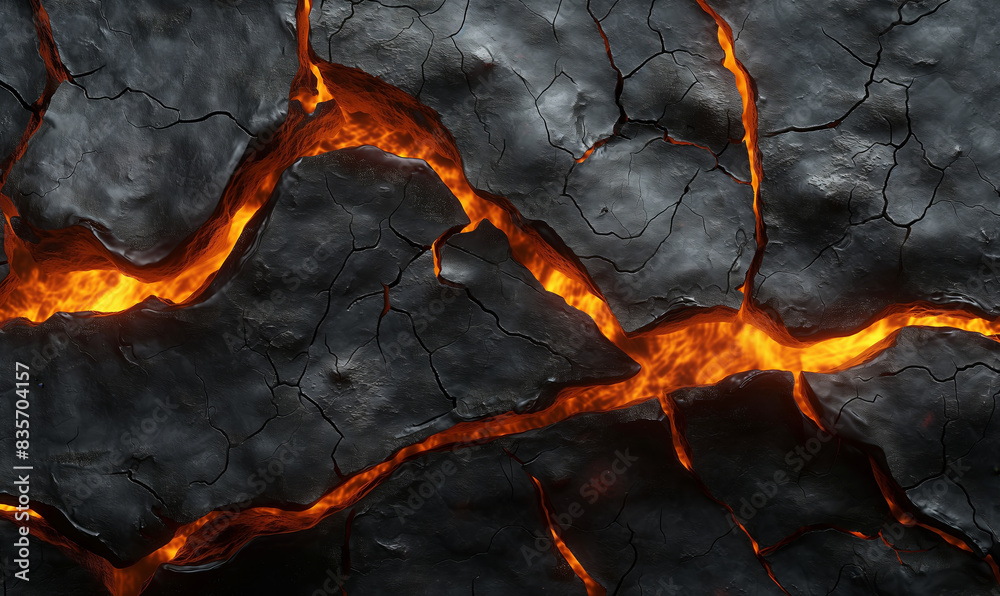 Canvas Prints abstract background of extinct lava with red gaps.
